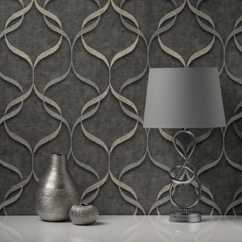 Milano 9 Wave Charcoal Wallpaper 53cm x 10.05m