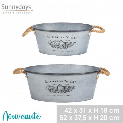 Set of 2 Basin in Metal With Rope Handle