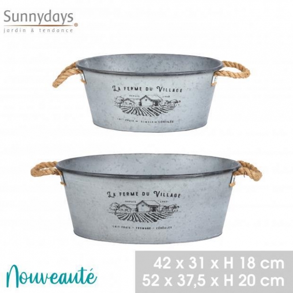 Set of 2 Basin in Metal With Rope Handle