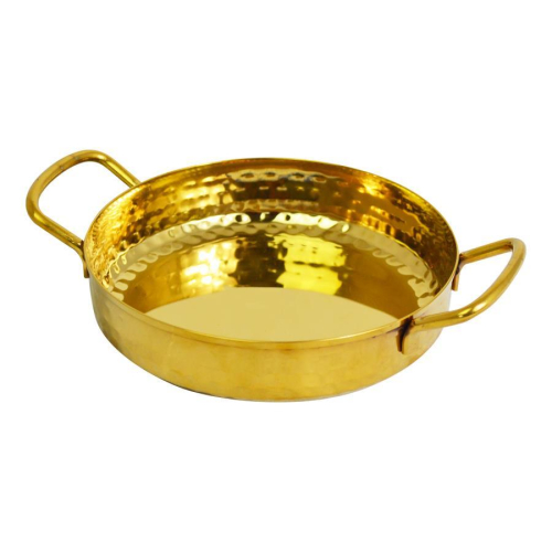 Mini Deep Pan 15cm Hammered Stainless Steel with Gold Finish and Handles