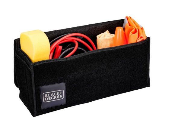 Car Trunk Organizer with Handle and Grip Tape 2 Compartments Durable Black