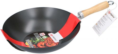 Alpina Cooking 30cm Carbon Steel Non-Stick Stir Fry Frying Wok Pan Wooden Handle