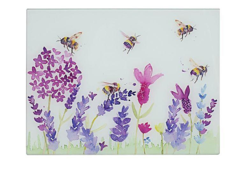 Lavender and Bees Glass Cutting Board 40x30cm Multi Colour Kitchen Worktop Saver
