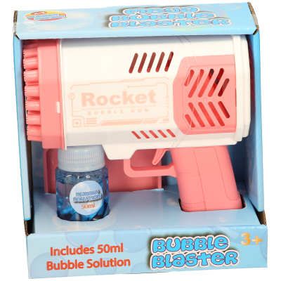White Pink Bubble Gun Toy with Solution Battery Operated for Kids Age 3 Plus