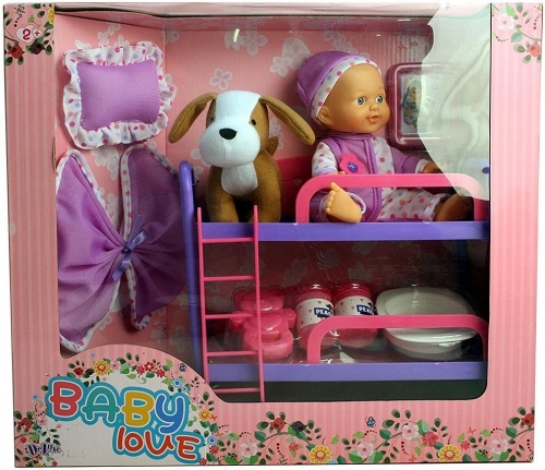 Baby Bunk Bed With Dog and Doll For Childrens