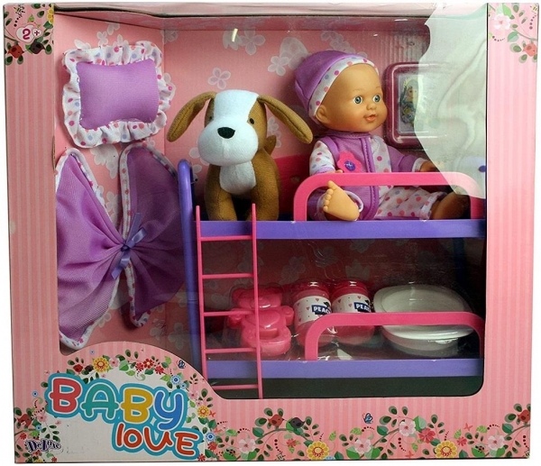 Baby Bunk Bed With Dog and Doll For Childrens