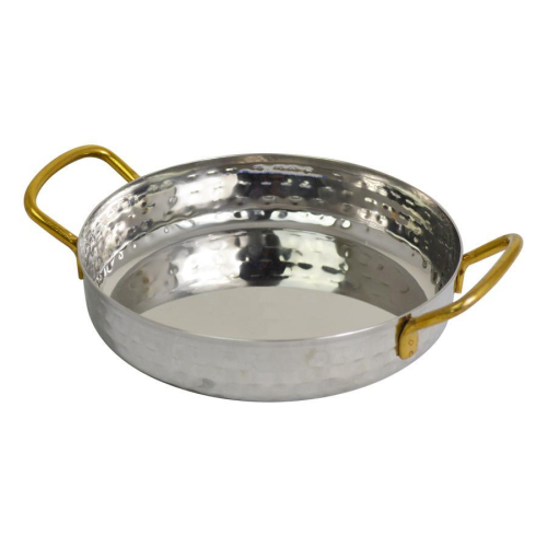 Mini Deep Pan 15cm Hammered Stainless Steel with Gold Handles for Small Meals