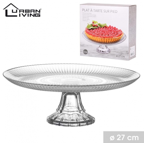 Large 27cm Glass Cake Stand On Pedestal Tart Pie Fruit Plate Centrepiece Raised