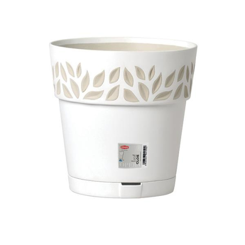 Cloe Pot 30cm Self Watering White Travertine Plastic Outdoor Pot Garden Solution