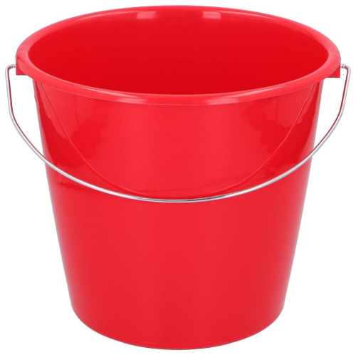 Red Plastic Bucket 10L Durable with Metal Handle Indoor Outdoor Cleaning Garden
