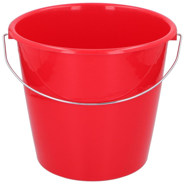 Red Plastic Bucket 10L Durable with Metal Handle Indoor Outdoor Cleaning Garden