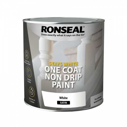 Ronseal Stays White One Coat Non Drip Paint White Satin 2.5L