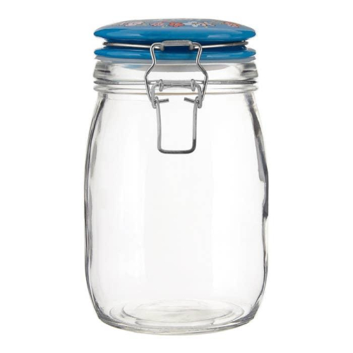 Pretty Things Glass Jar 1000ml Airtight Seal Retro Blue Lid for Kitchen Storage