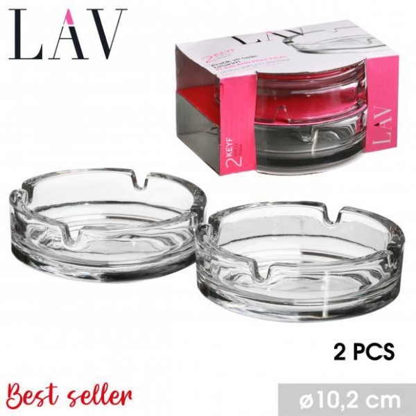 Set of 2 Lav Round Glass Ash Tray 10.2cm