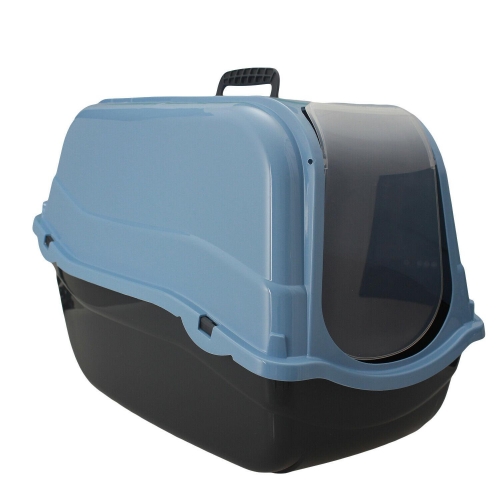 Blue Portable Hooded Cat Litter Box Covered Tray Hand Carry Travel Pet Toilet
