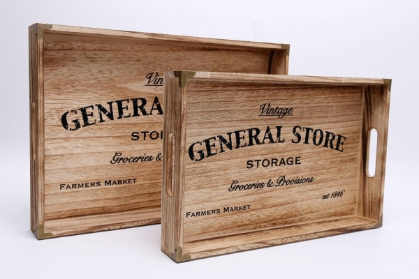 Set Of Two General Store Serving Wood Trays