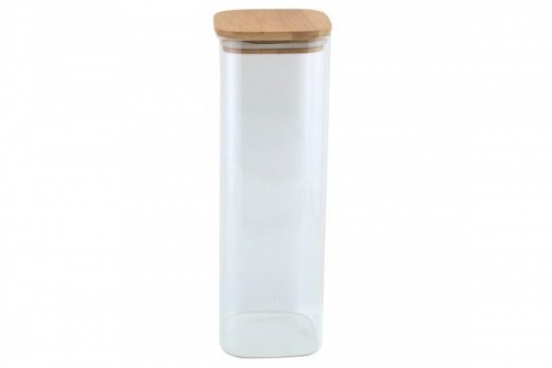Borosilicate Pasta Rice Food Glass Canister With Wood Lid 2.5L
