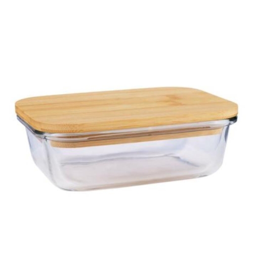 Glass Food Container 590ml, Bamboo Lid, Airtight Seal