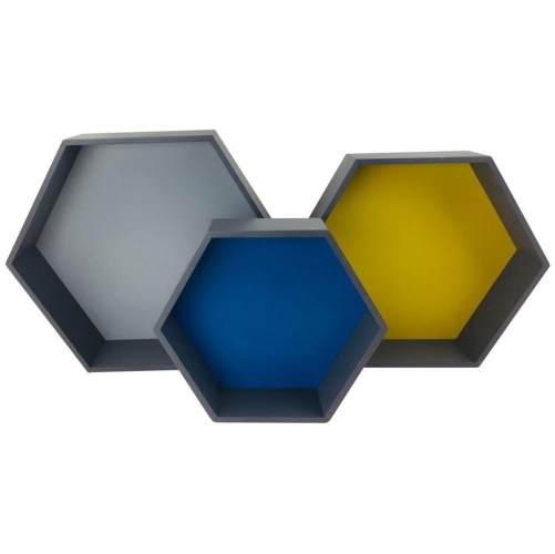 Set of 3 Geometric Wooden Hexagon Shelves