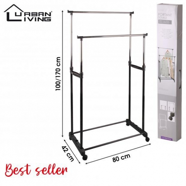 Double Pole Hanger Coat Dressing Hanging Display Stand Black