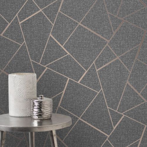 Fd42283 Elegant Quartz Fractal Silver Copper Glitter Wallpaper 10.05x0.52M