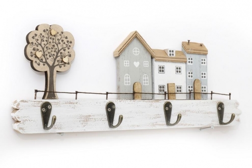 Wooden Houses Design With Hooks Wall Hanging