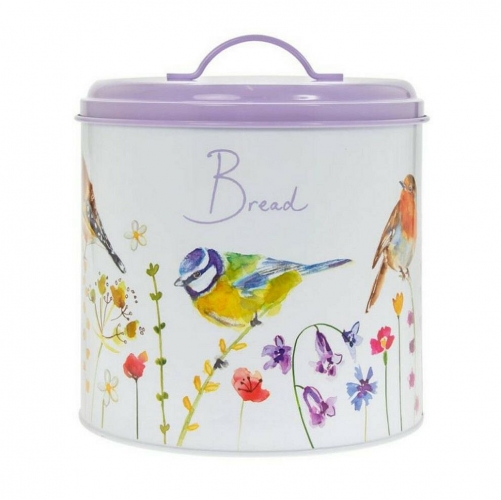Garden Birds Round Bread Tin Enamel Storage Vintage Style