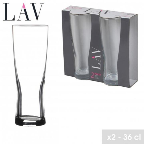 LAV Malta Beer Glasses Set of 2 Capacity 36cl Clear Glass for Beer and Beverages