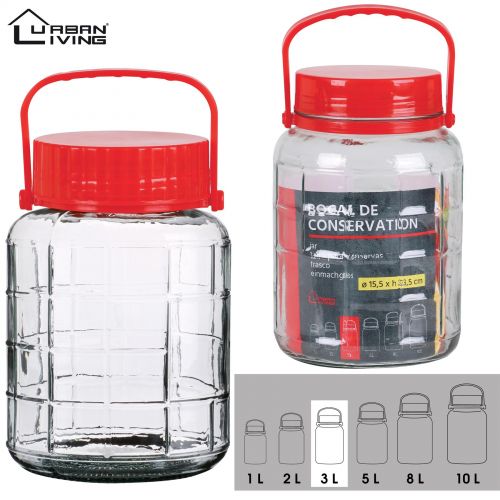 3L Glass Jar Food Preserve Seal-able Airtight Container With Red plastic lid Kitchen Storage Sturdy Thick Utensils Indoor Shelf Square Tin Canister