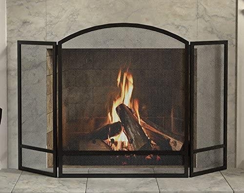 3 Panel Arch Screen with Double Bar for Fireplace Black finish