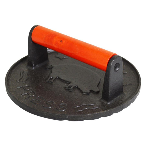 Cast Iron Burger Press 18cm Round with Wooden Handle for Perfect Patties 7cm