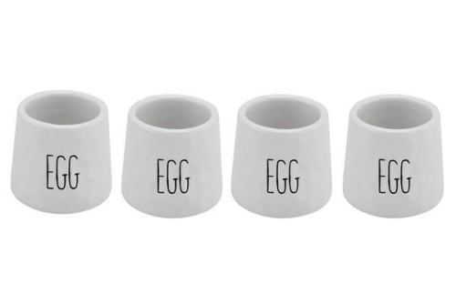 Dimples Egg Cup Set of 4 Ceramic White with Black Writing Dishwasher Safe