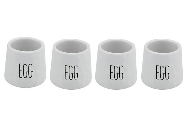 Dimples Egg Cup Set of 4 Ceramic White with Black Writing Dishwasher Safe