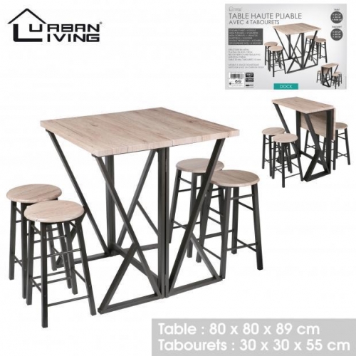Foldable High Bar Table With 4 Bar Chairs