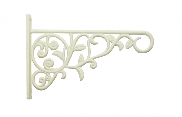 Cast Aluminum Hanging Plant Bracket with Leaves White 23cm