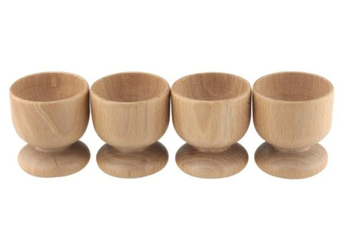 Beech Egg Cup Set of 4 Natural Wood Breakfast Tableware 5cm Rustic and Durable