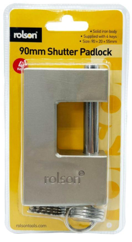 Heavy Duty Shutter Padlock 90mm Solid Iron with 4 Keys Tamper Resistant