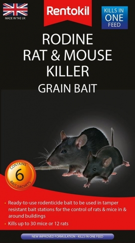Rodine Rat And Mouse Killer Grain Bait Poison 6 Sachets By Rentokil